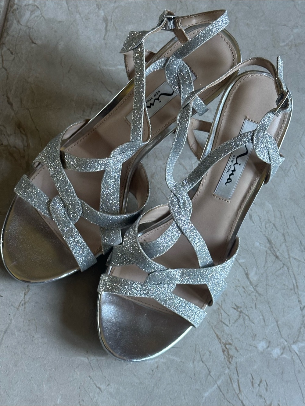 Silver sparkling Strappy sling back high heel sandals Nina 8